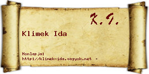 Klimek Ida névjegykártya